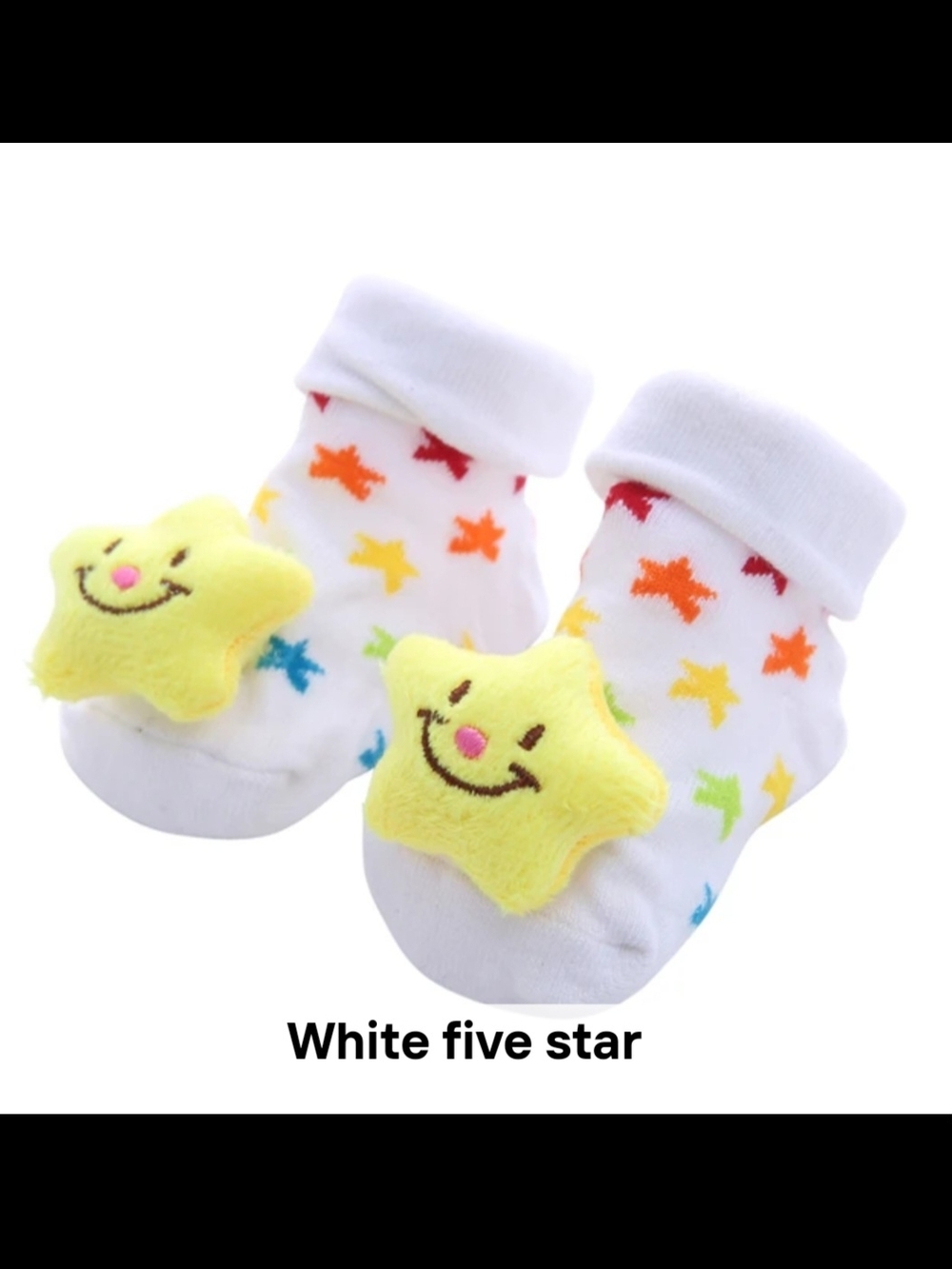 Baby Socks White with Rainbow Stars and Plush Yellow Star NWOT